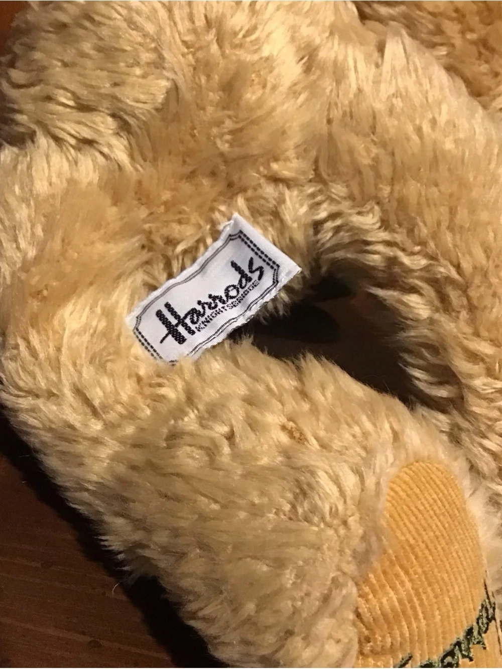 Harrods Cream-Tan Teddy Bear with Green Satin Bow
